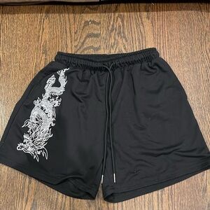 Shein black shorts w white dragon